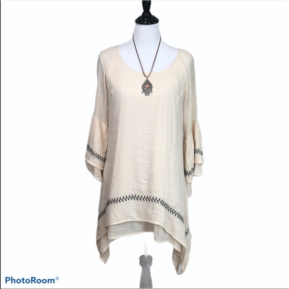 Indigo Soul boho bell shark bite bell sleeve lined tunic
